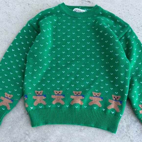 Vintage 80s Sweater Teddy Bear Crewneck Sweater Women's Small - Picture 2 of 6